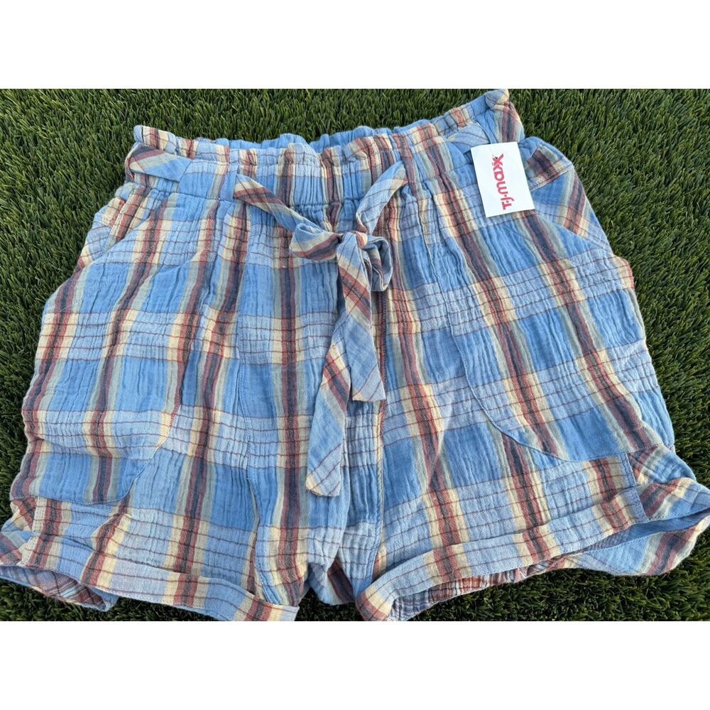 New Free‎ People Las Palmas Sailor Shorts Size S Blue Brown Plaid